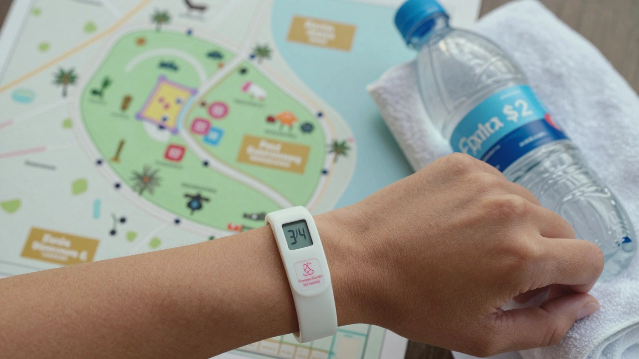 Guest holding a wristband showing drink credits and a &#039;Premium Alcohol Not Included&#039; icon.