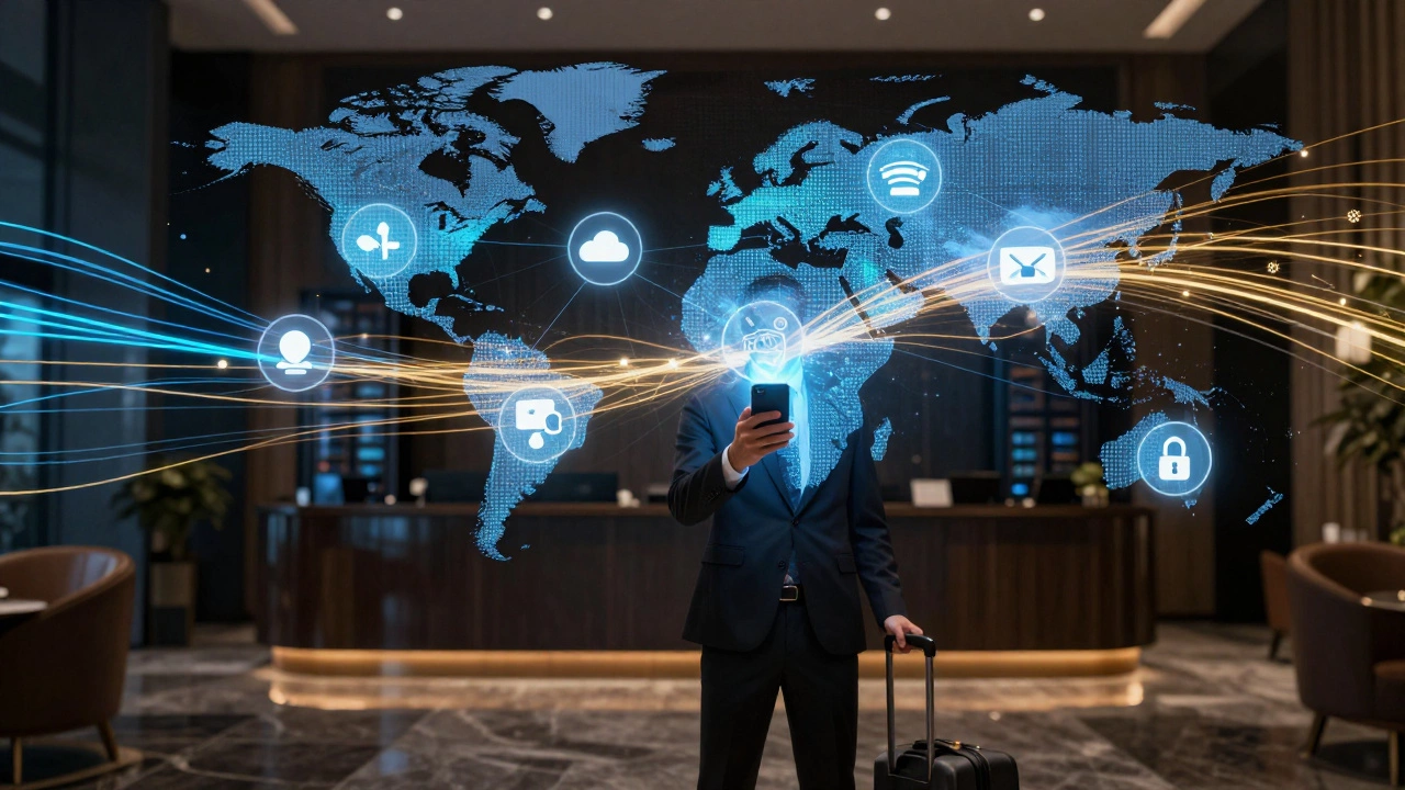 Abstract visualization of fast, secure internet connectivity for travelers