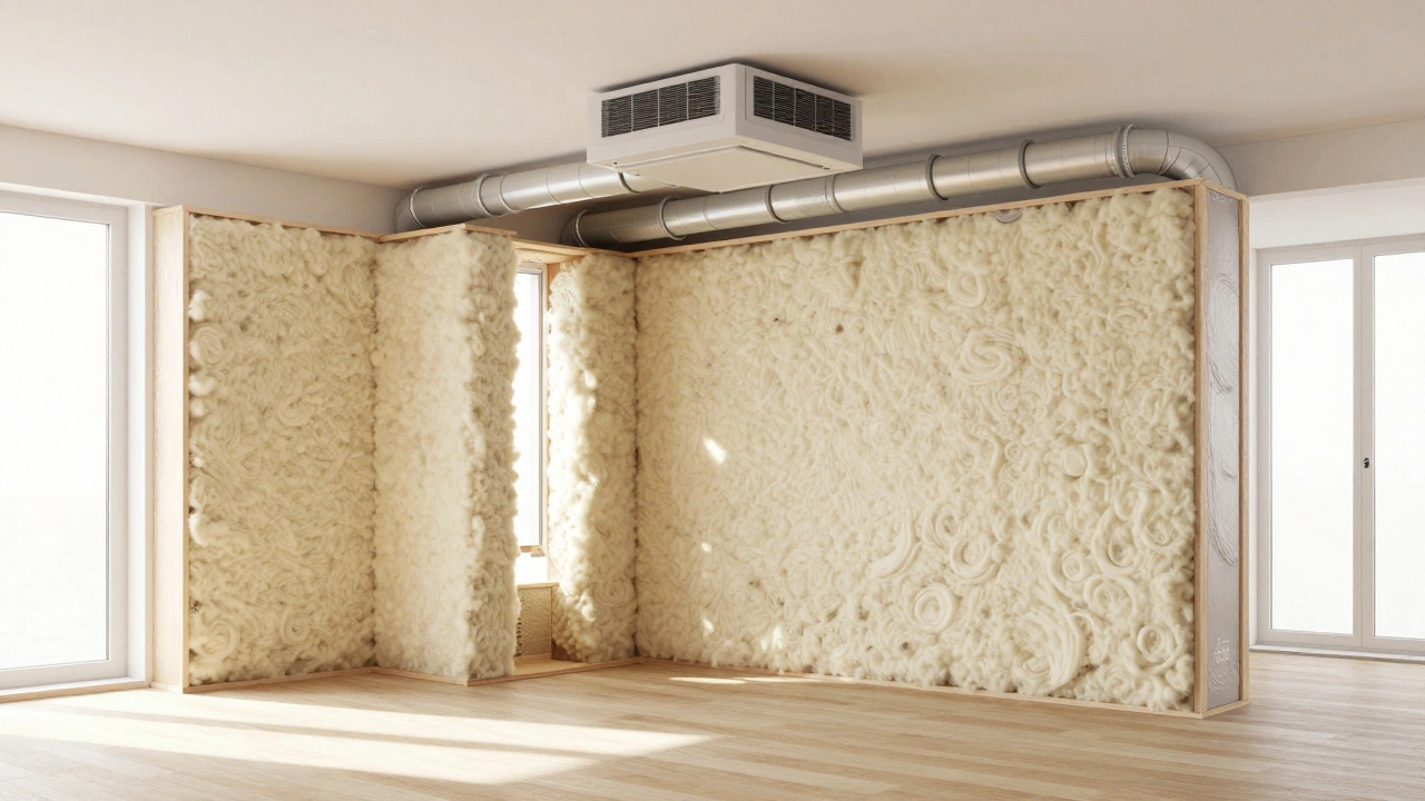 Cross-section showing insulation, airtight layers, and ventilation in a passive house design.