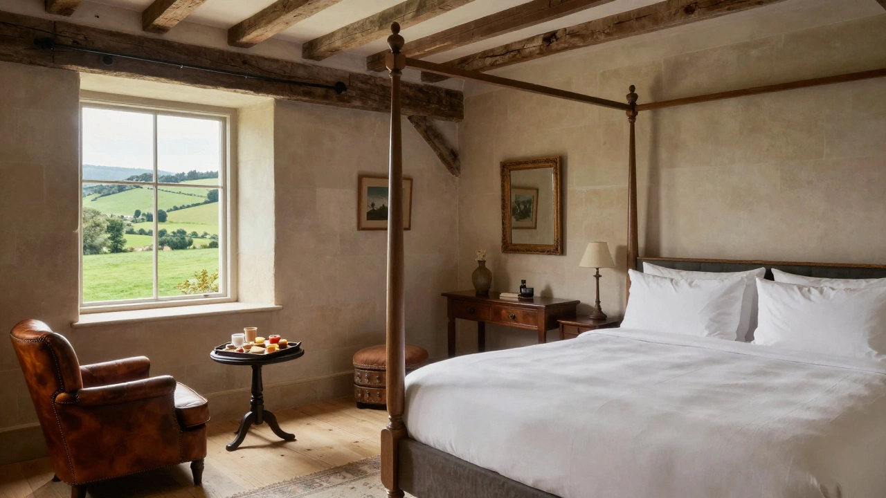 Luxurious boutique hotel bedroom with premium linens