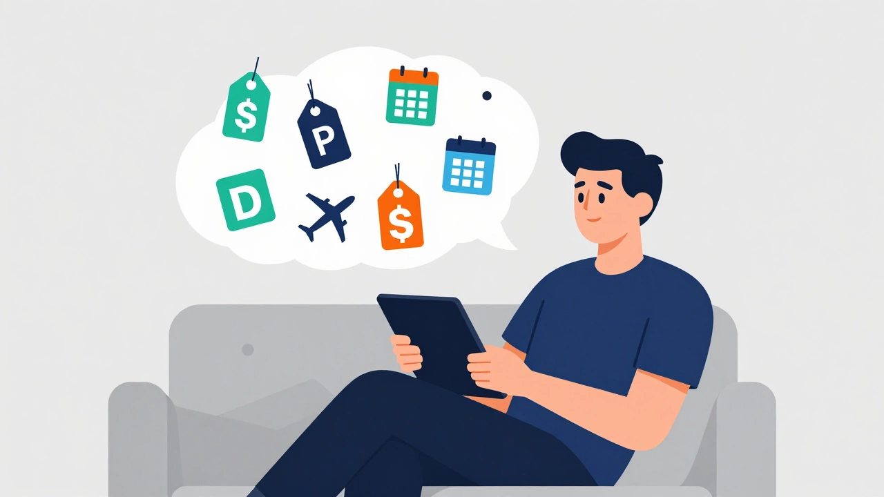 Traveler using tablet to compare flight and hotel prices visually